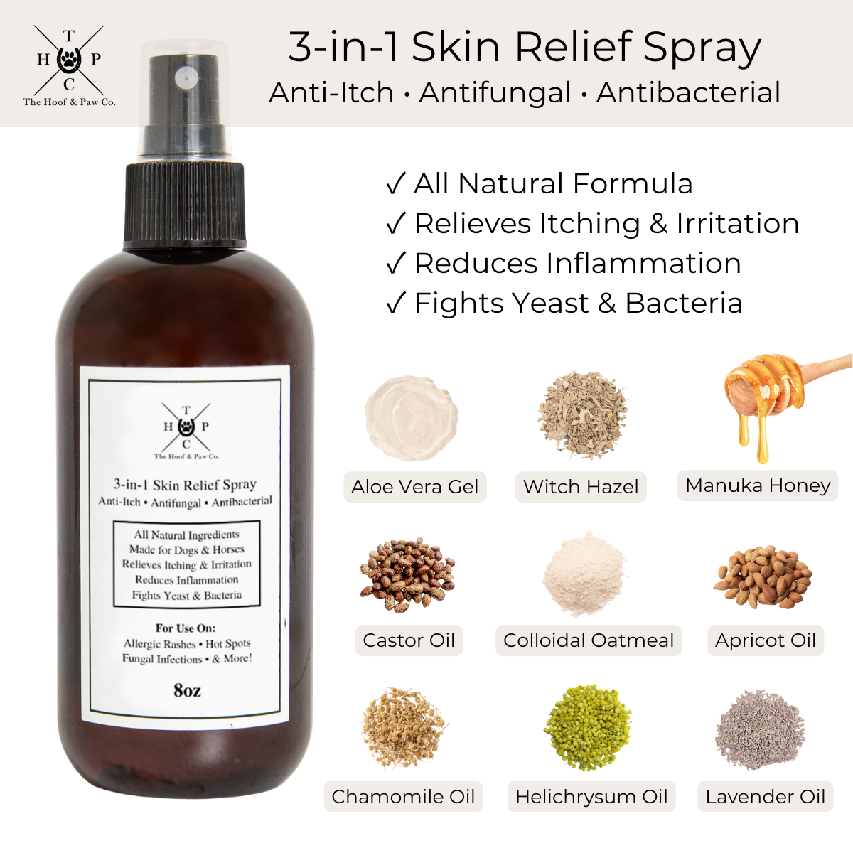 All Natural 3-in-1 Skin Relief Spray - for Dogs & Horses (8oz)